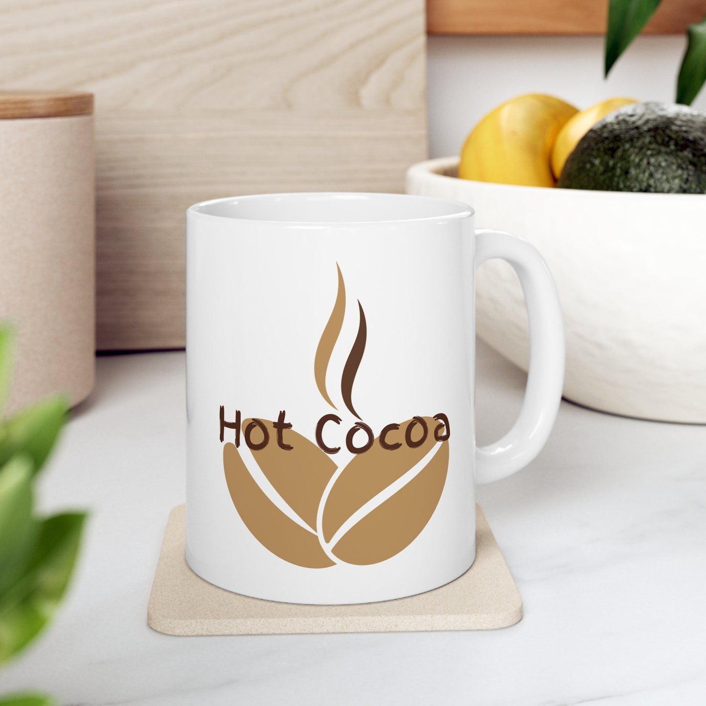 Hot Cocoa, Coffee Mug, Gift Mug, Holiday Mug, Cute Mug, White Mug, Ceramic Mug